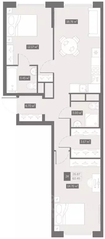 2-к кв. Санкт-Петербург пос. Шушары, Московское ш., 329к1 (60.45 м) - Фото 1