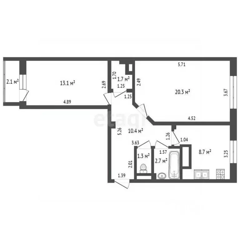 2-к кв. Ямало-Ненецкий АО, Новый Уренгой Тундровый мкр, 3 (58.1 м) - Фото 2