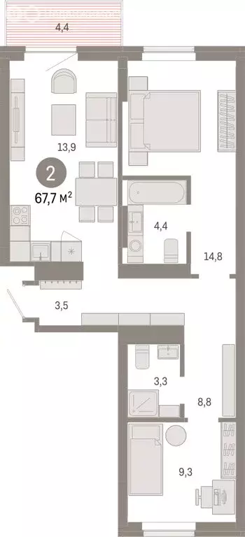 2-комнатная квартира: Омск, Кировский округ (67.69 м) - Фото 1