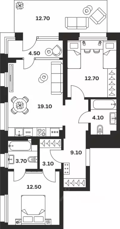 3-к кв. Тульская область, Тула ул. Михеева, 9А (72.6 м) - Фото 1