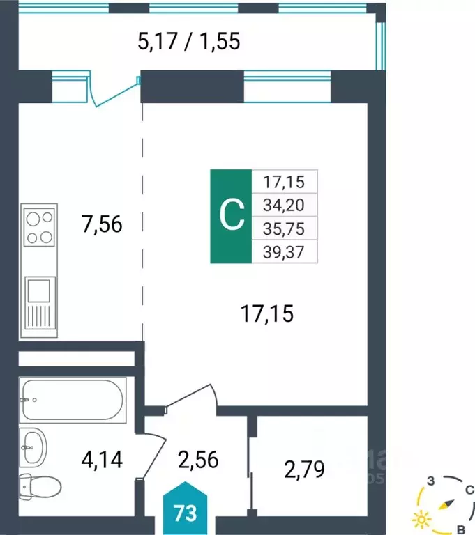 1-к кв. Забайкальский край, Чита ул. Бабушкина, 42Б (35.75 м) - Фото 0
