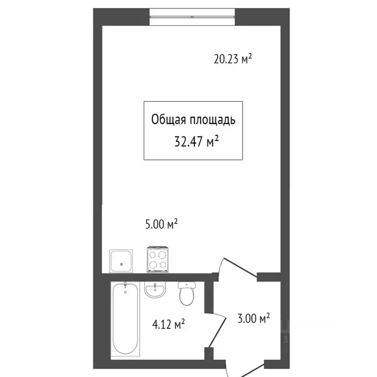 Студия Новосибирская область, Новосибирск Бронная ул., 44 (32.4 м) - Фото 1