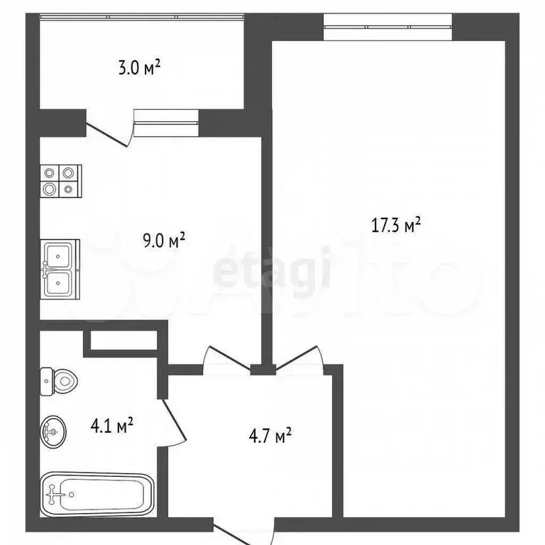 1-к. квартира, 36,6 м, 3/7 эт. - Фото 0