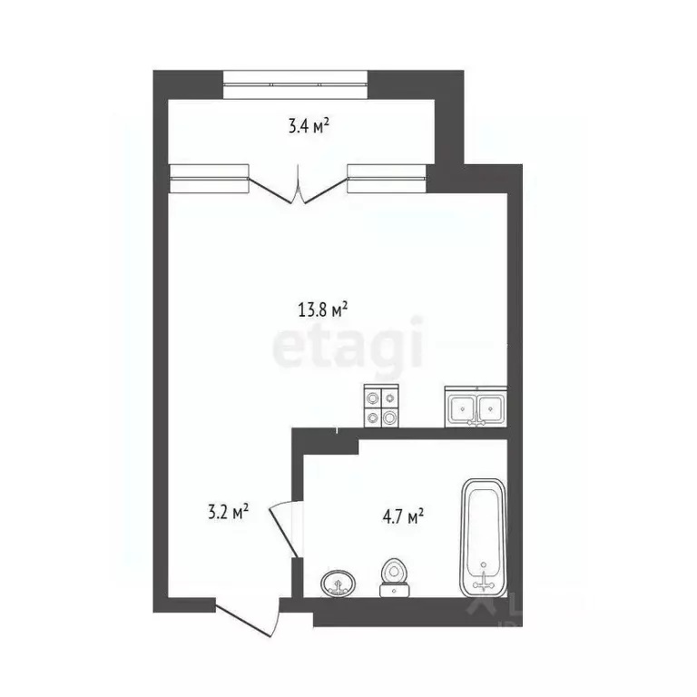 Студия Тюменская область, Тюмень ул. Виктора Тимофеева, 9 (22.0 м) - Фото 2