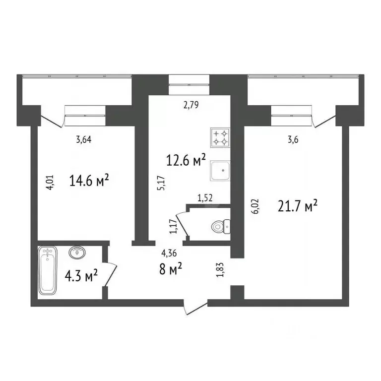 2-к кв. Иркутская область, Иркутск ул. Ядринцева, 29/5 (62.6 м) - Фото 2