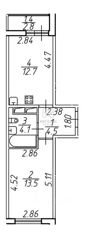 1-к кв. Ленинградская область, Мурино Всеволожский район, ул. ... - Фото 2