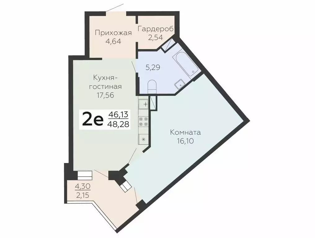 2-комнатная квартира: Воронеж, Электросигнальная улица, 9Ак2 (48.28 м) - Фото 1