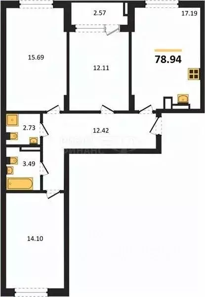 3-к кв. Калининградская область, Калининград Батальная ул., 65Б (80.94 ... - Фото 1