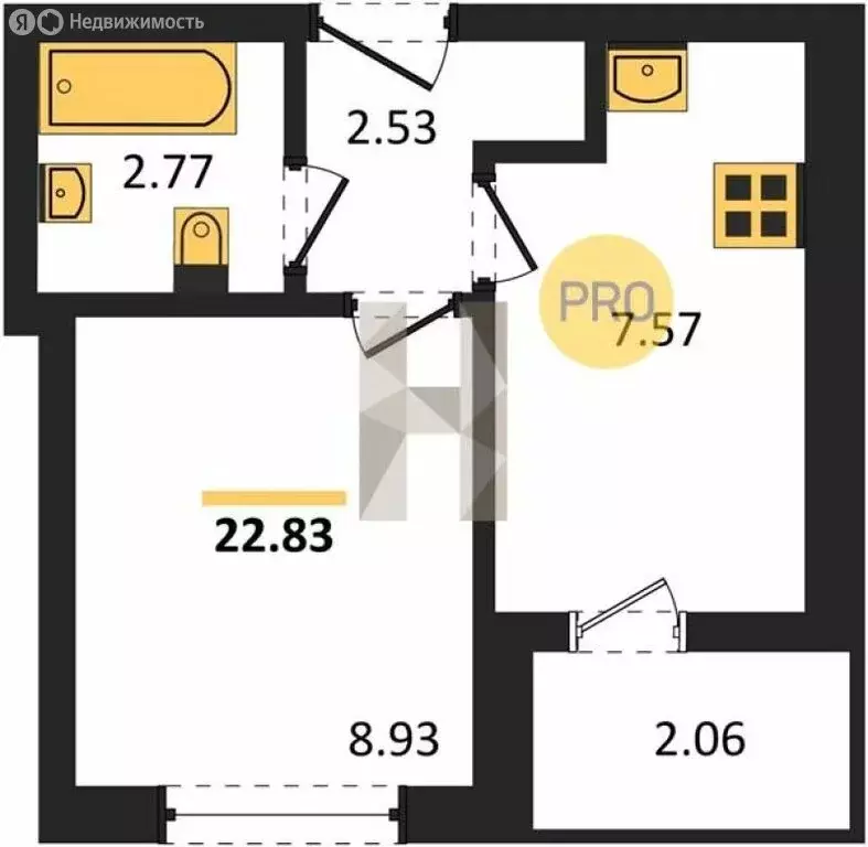 1-комнатная квартира: Пионерский, улица Гептнера, 19 (22.83 м) - Фото 0