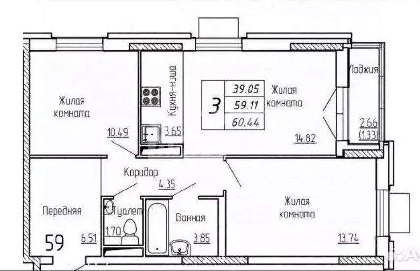 3-к кв. Кировская область, Киров ул. Краснополянская, 3 (60.44 м) - Фото 1