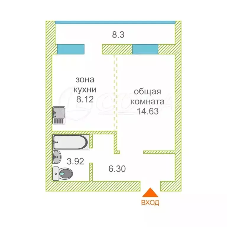 1-комнатная квартира: Тюмень, улица Самарцева, 177 (33.4 м) - Фото 0