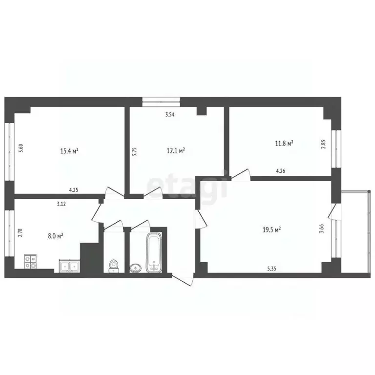 4-к кв. Москва Якорная ул., 8К2 (75.7 м) - Фото 2