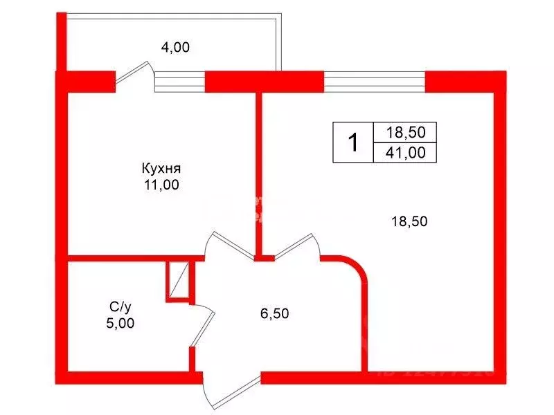 Квартира, 1 комната, 41 м - Фото 0