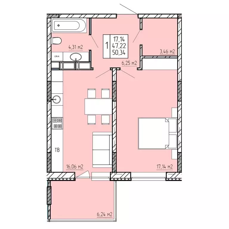 1-комнатная квартира: Калуга, улица Пухова, 58 (50.34 м) - Фото 1