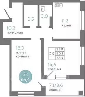 2-к кв. Красноярский край, Красноярск ул. Авиаторов, 7/2 (64.4 м) - Фото 0
