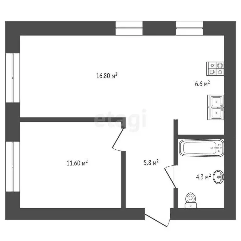 1-комнатная квартира: Тюмень, Новгородская улица, 22 (45.4 м) - Фото 1