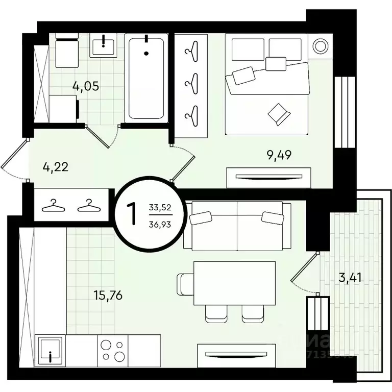 1-к кв. Тюменская область, Тюмень ул. Александра Звягина, 2 (36.93 м) - Фото 0