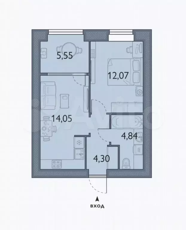 1-к. квартира, 40,8 м, 4/8 эт. - Фото 1