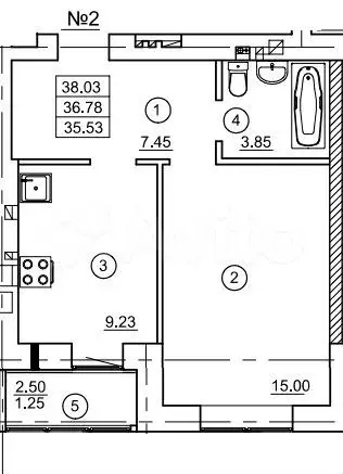 1-к. квартира, 36,8 м, 1/9 эт. - Фото 1