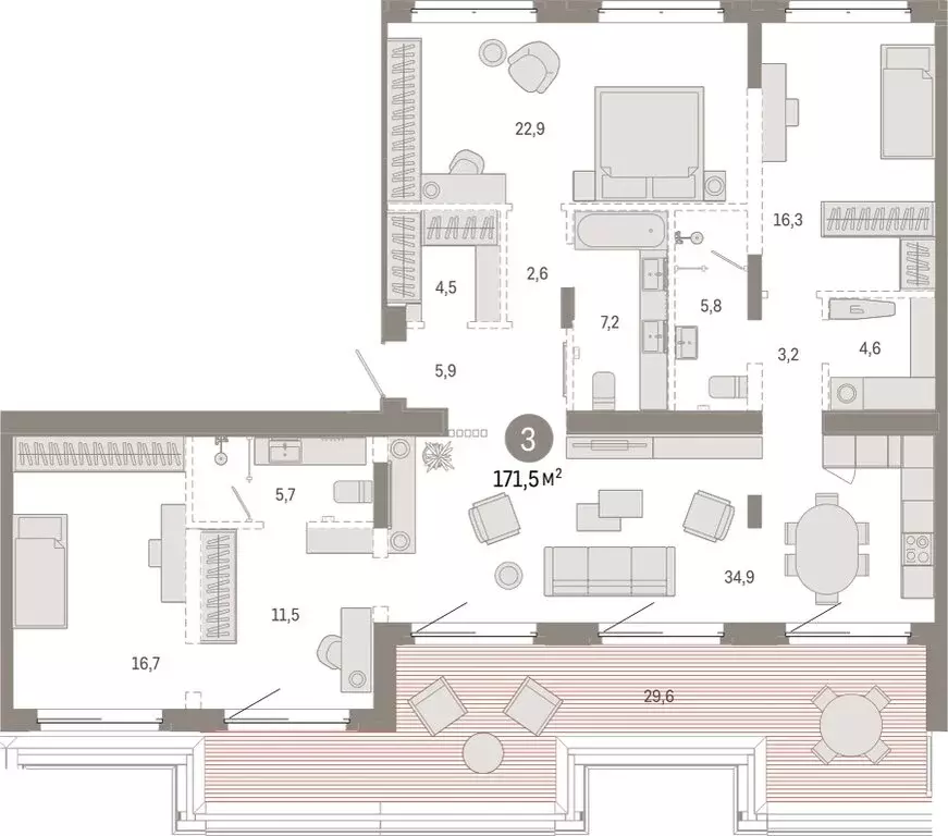 3-комнатная квартира: Тюмень, жилой комплекс На Минской (171.45 м) - Фото 1