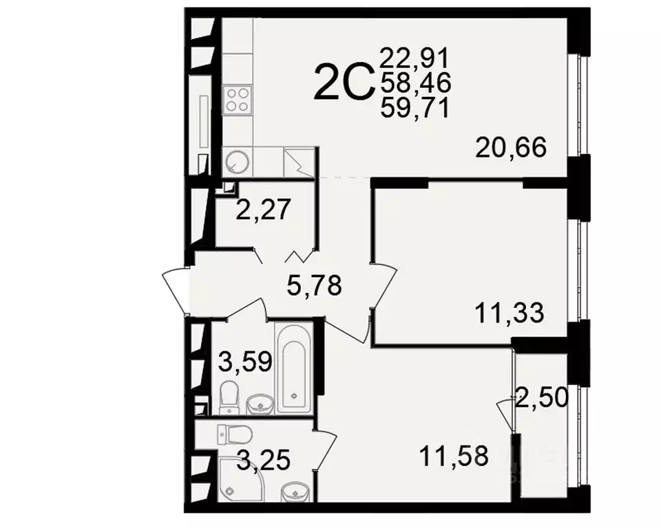 2-к кв. Рязанская область, Рязань ул. Чкалова (58.46 м) - Фото 1