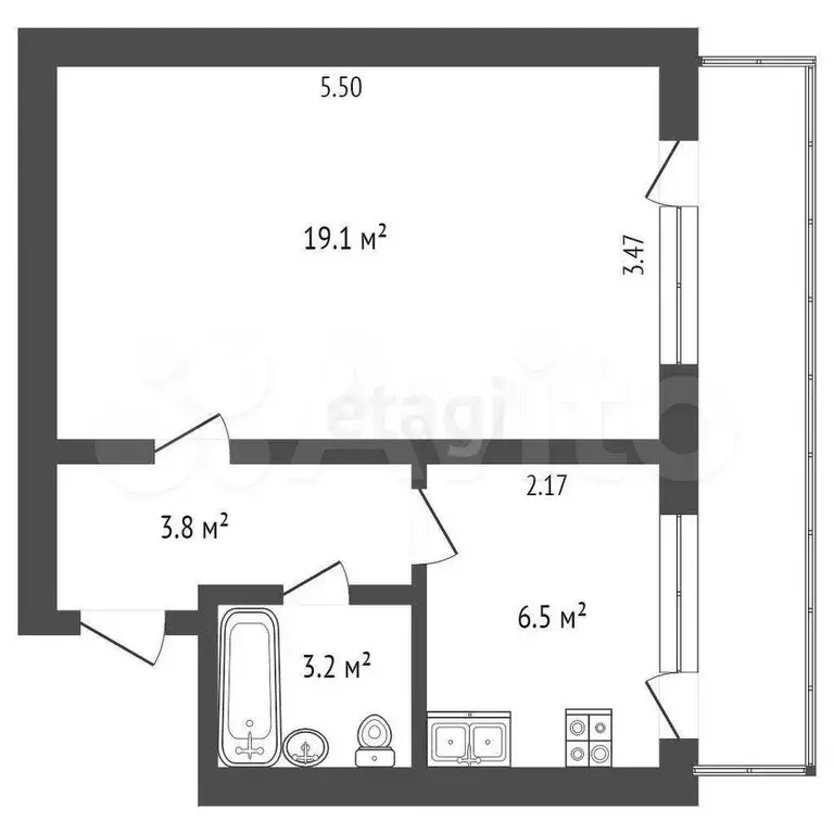 1-к. квартира, 35,4 м, 4/5 эт. - Фото 0