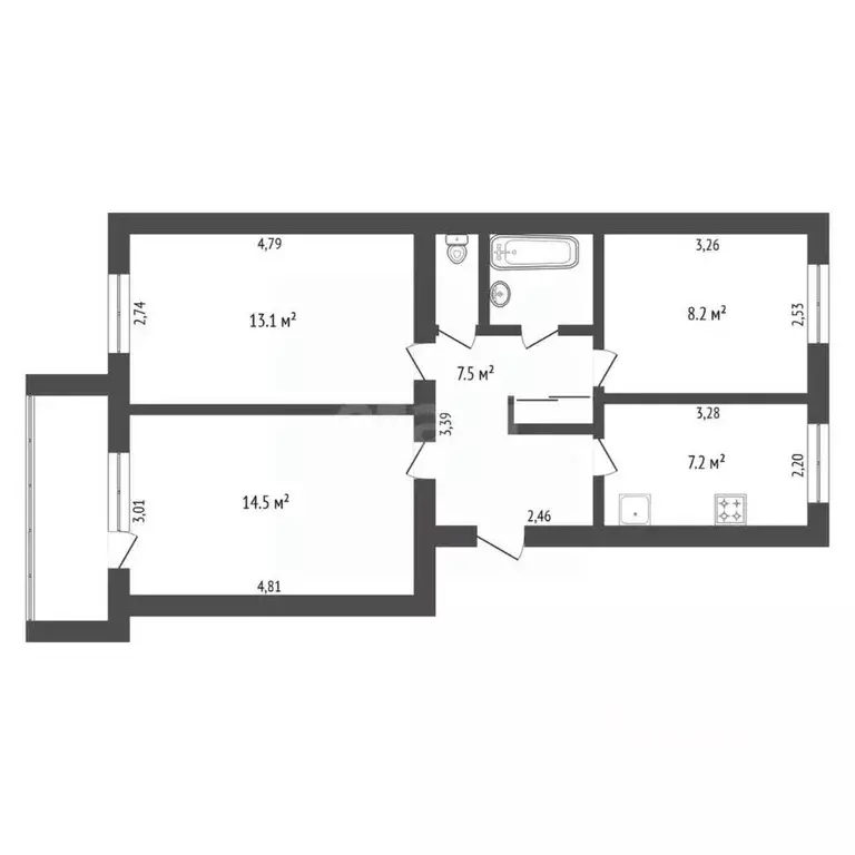 3-к кв. Амурская область, Благовещенск Трудовая ул., 44 (55.1 м) - Фото 1