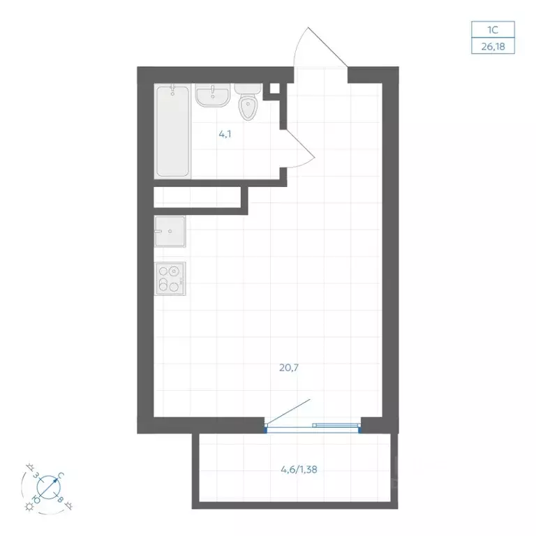 Студия Челябинская область, Челябинск Клевер жилой комплекс (26.18 м) - Фото 1