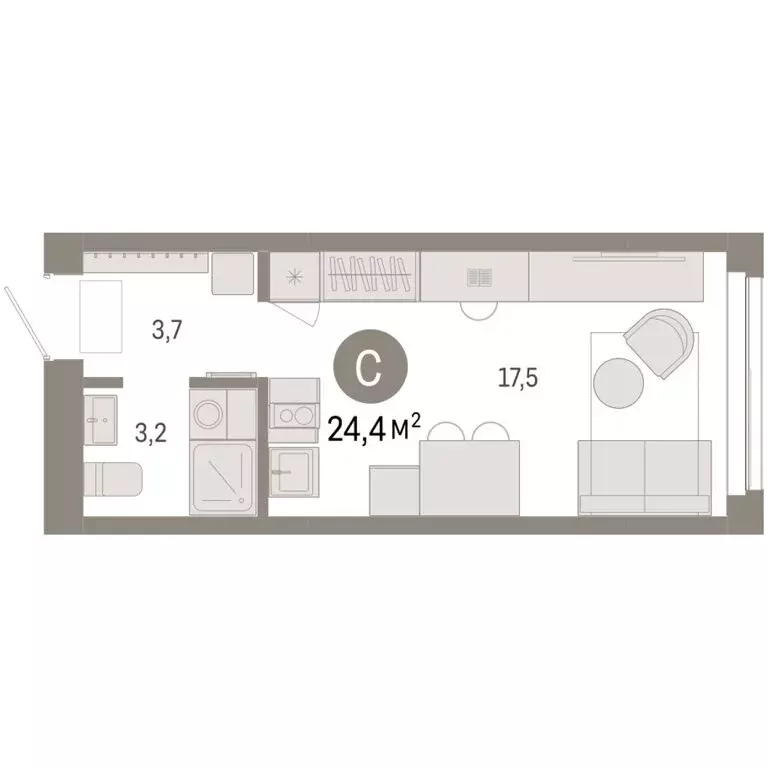 Квартира-студия: Новосибирск, Большевистская улица, 66 (24.39 м) - Фото 2