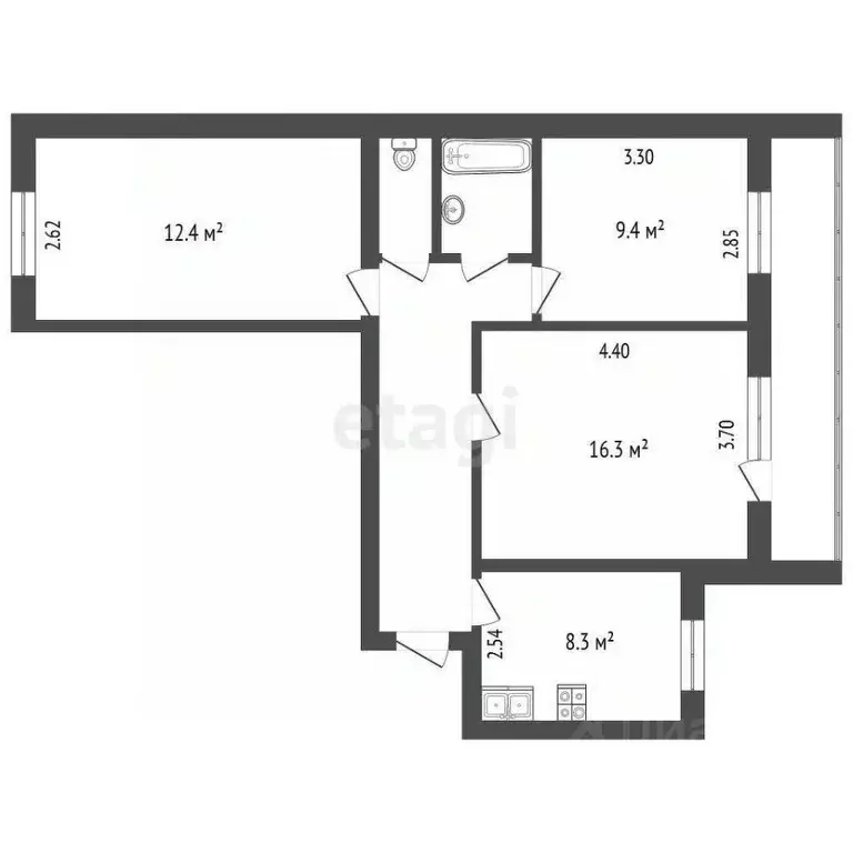 3-к кв. Томская область, Томск Красноармейская ул., 122 (61.2 м) - Фото 1