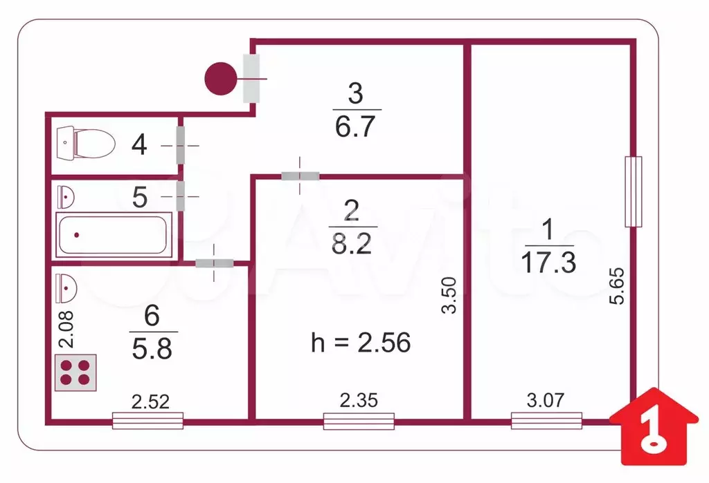 2-к. квартира, 41,4 м, 1/5 эт. - Фото 0