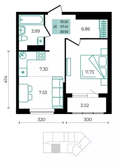 2-к кв. Адыгея, Майкопский район, пос. Тульский ул. Заречная (38.92 м) - Фото 1