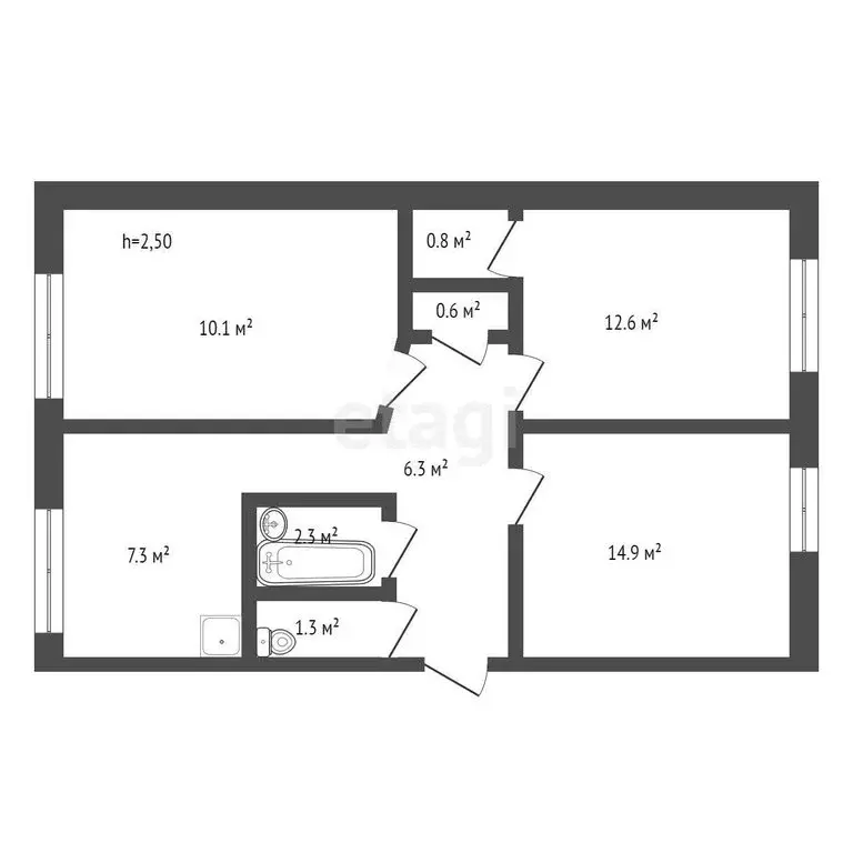 3-комнатная квартира: Соколово, Молодёжная улица, 6 (56 м) - Фото 0
