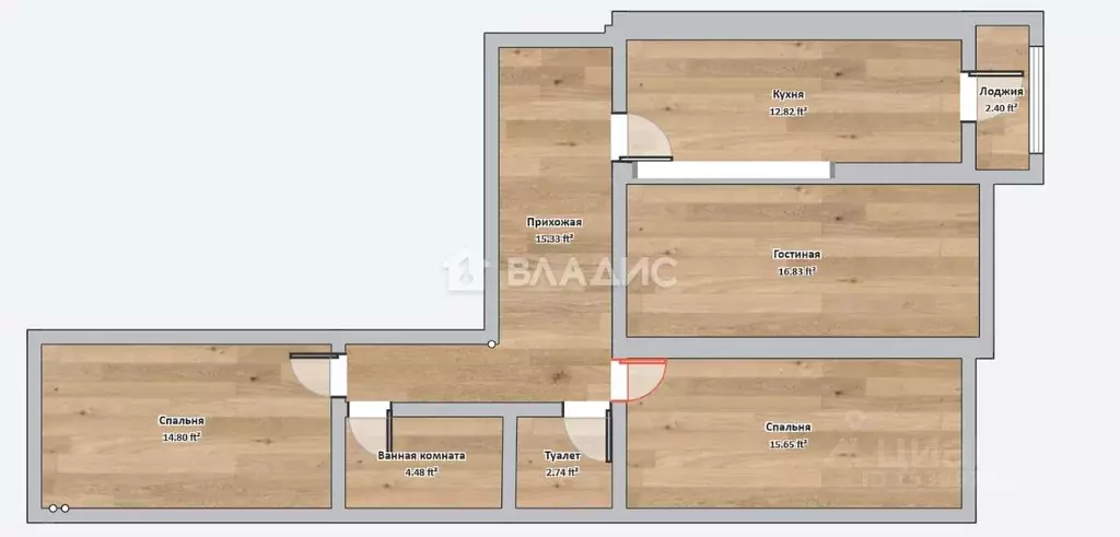 3-к кв. Калининградская область, Калининград ул. Кипарисовая, 4 (82.9 ... - Фото 2