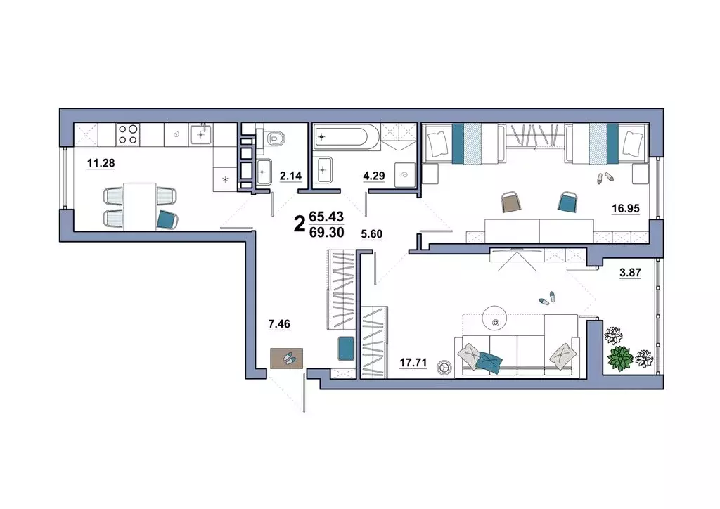 2-комнатная квартира: Энгельс, Полиграфическая улица, 77А (69.3 м) - Фото 1