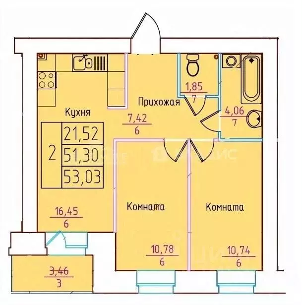 2-к кв. Архангельская область, Северодвинск ул. Торцева, 65 (51.7 м) - Фото 1