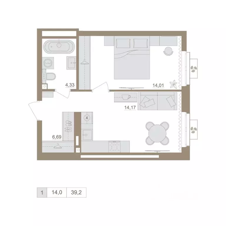 1-к кв. Башкортостан, Уфа бул. Яркий (39.2 м) - Фото 1
