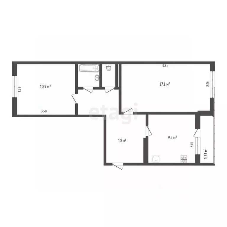 2-к кв. Псковская область, Псков ул. Рокоссовского, 10 (52.8 м) - Фото 2