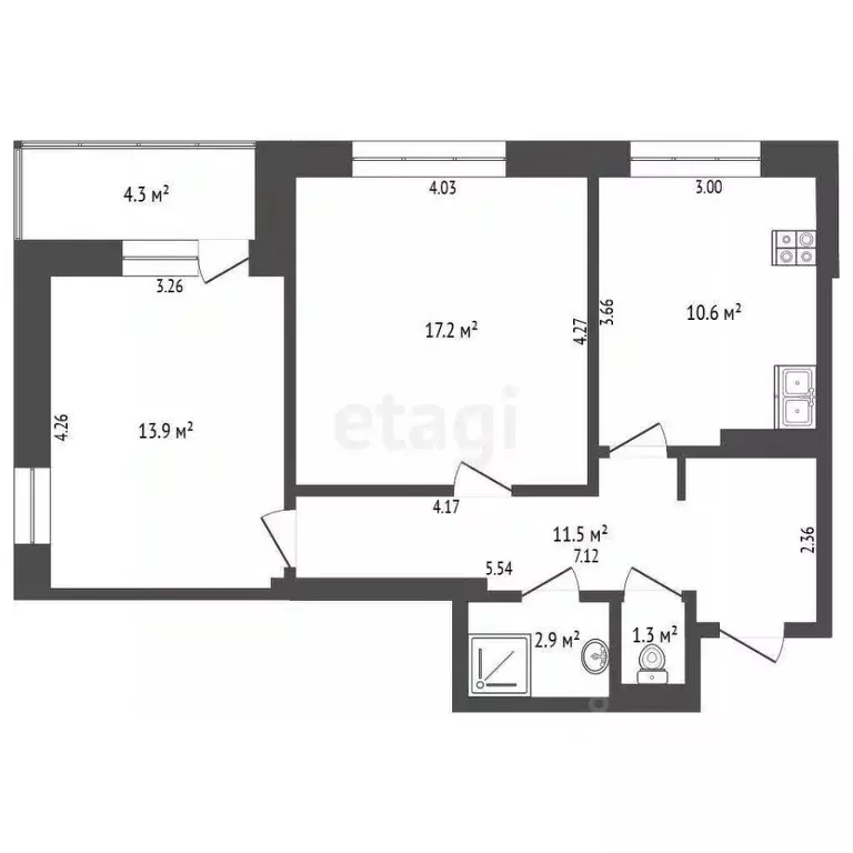 2-к кв. Тюменская область, Тюмень ул. Прокопия Артамонова, 8 (57.4 м) - Фото 1