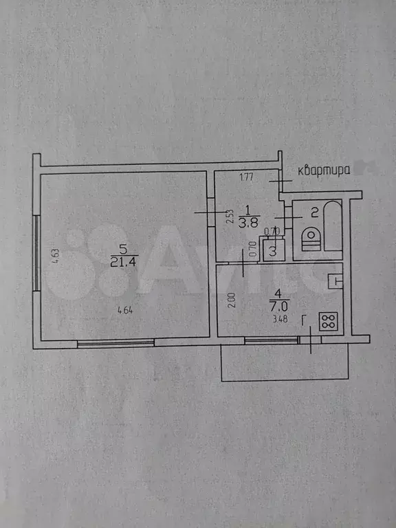 1-к. квартира, 34,9 м, 2/5 эт. - Фото 0