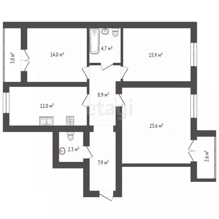 3-к кв. Калининградская область, Калининград ул. Старшины Дадаева, 71 ... - Фото 2