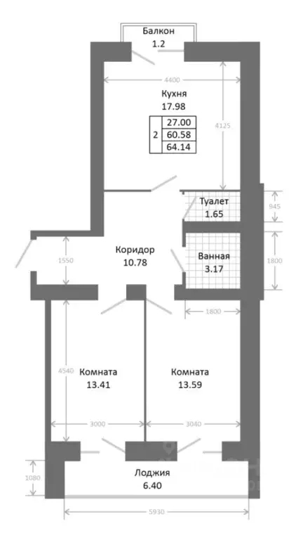 2-к кв. Ярославская область, Ярославль 2-й мкр,  (68.18 м) - Фото 0