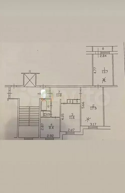 3-к. квартира, 68,8 м, 5/6 эт. - Фото 0