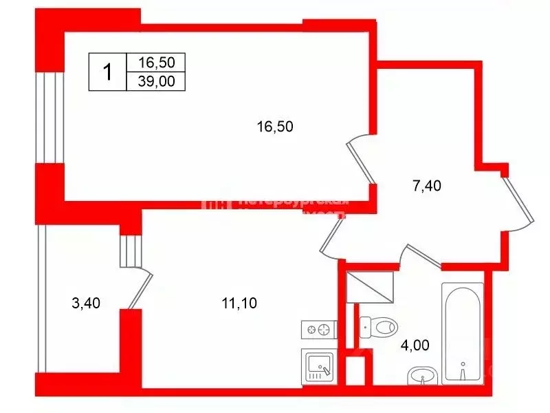 1-к кв. Санкт-Петербург ул. Среднерогатская, 16к6 (39.0 м) - Фото 2