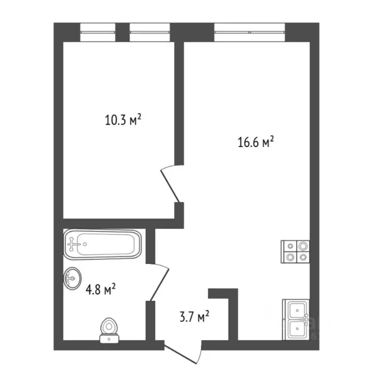 1-к кв. Тюменская область, Тюмень Полевая ул., 117к8 (35.4 м) - Фото 1