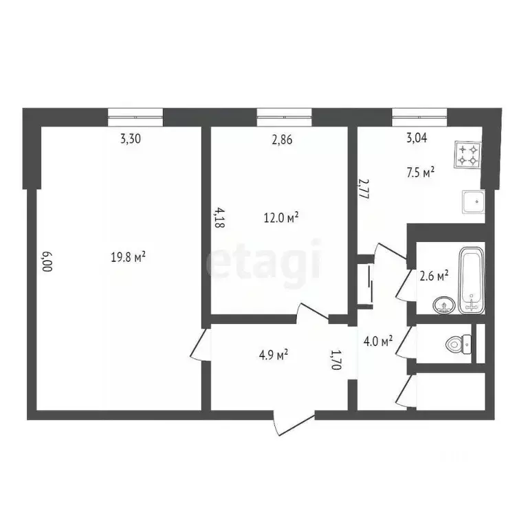 2-к кв. Амурская область, Благовещенск ул. Василенко, 13 (53.4 м) - Фото 1
