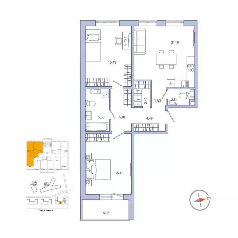 Квартира, 2 комнаты, 78.09 м - Фото 1