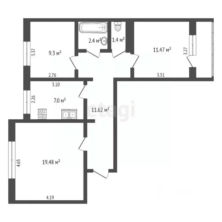 3-к кв. Коми, Усинск Воркутинская ул., 5 (62.7 м) - Фото 1
