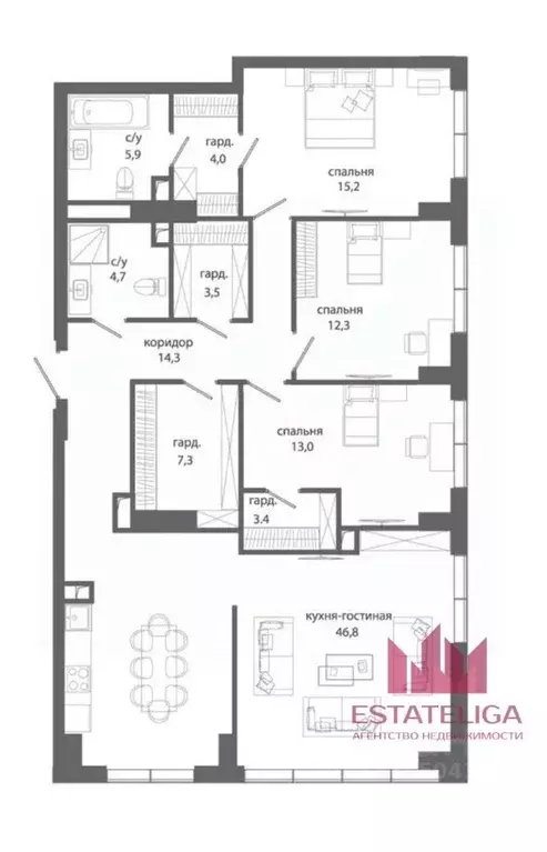 3-к кв. Москва ул. Василия Ланового, 6к3 (130.4 м) - Фото 2