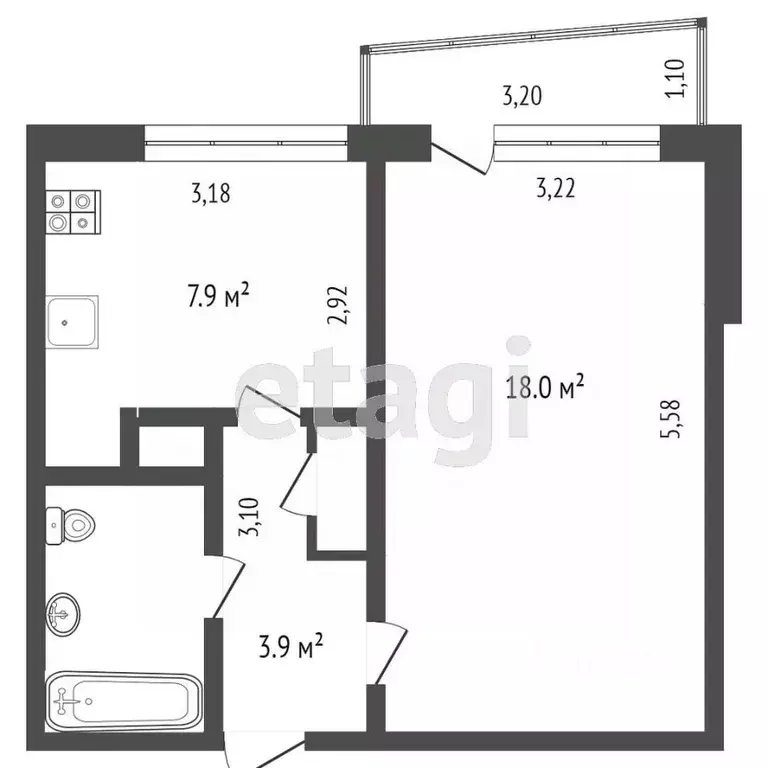 1-к кв. Крым, Симферополь ул. Лермонтова (36.0 м) - Фото 1